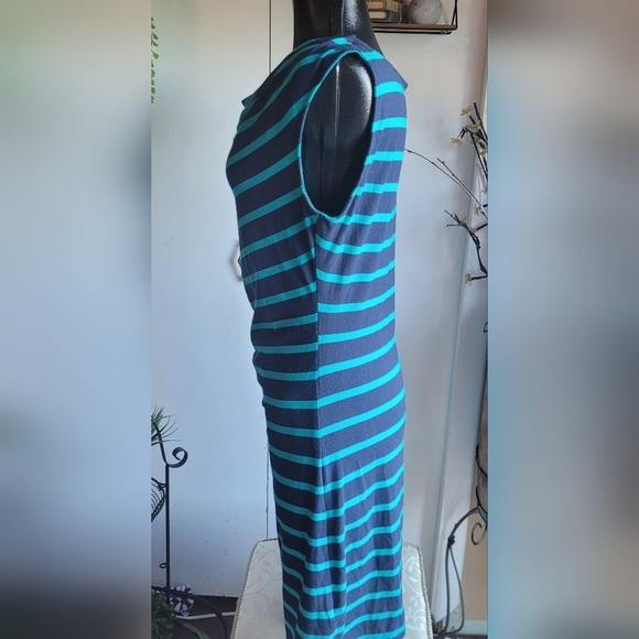 Pure Alfred Sung Green and Blue Striped Dress L - Picture 2 of 6